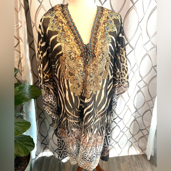 NWT True Colours by La Moda Animal Print Caftan Dress One Size - Picture 3 of 12